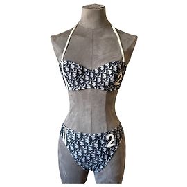Conjunto de Biquíni Dior Oblique em Lona Jacquard Preto Branco