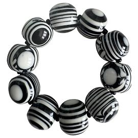 Autre Marque Pulseira Sobral em resina com pérolas listradas em preto e branco Multicor