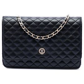 Chanel Black CC Microquilted Lambskin Wallet On Chain Black