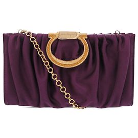 Salvatore Ferragamo Clutch Gancini de cetim roxo com corrente Ferragamo Roxo Roxo escuro