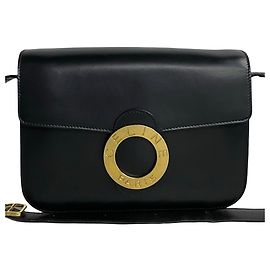 Céline Celine Borsa a tracolla in pelle di vitello nera con logo circolare Nero