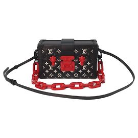 Louis Vuitton Monogram Lambskin Petite Malle Shoulder Bag Black Red