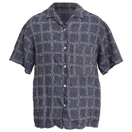 Camicia button-down in lino blu con logo jacquard Jw Anderson Blu
