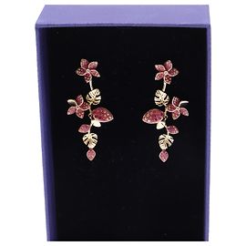 Boucles d'oreilles percées Swarovski Tropical Flower en métal rouge Rouge Bordeaux