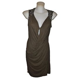Robe stretch kaki ornée John Richmond Kaki