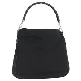 Borsa vintage Gucci con manico in bambù in nylon Nero