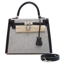 Hermès Kelly 25 Sellier II Black Canvas Leather Handbag Black