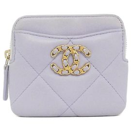 Lila Leder-Münzgeldbörse Chanel 19 Line Lila