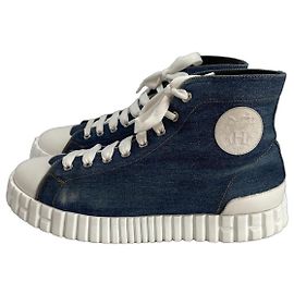 Hermès Climb Denim High-Top Sneakers Blue Blue