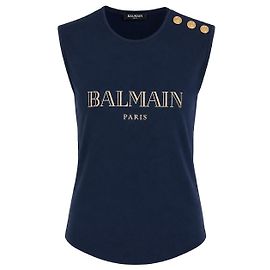 Camiseta con logo Balmain Paris azul marino de algodón Azul marino