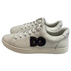 Baskets en cuir blanc Dolce & Gabbana Logo DG Blanc