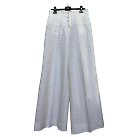Calças de linho branco Chanel de perna larga Branco