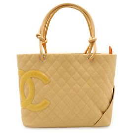 Bolsa de ombro grande Chanel Cambon Line Coco Mark Bege Amarelo