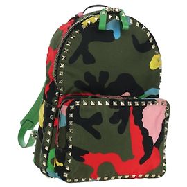 Valentino Zaino camouflage in nylon khaki e oro Auth BA12464A D'oro Cachi