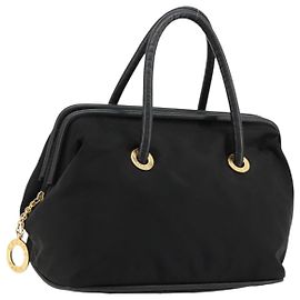 Céline Borsa a mano Celine Circle in nylon nero e oro Auth 178010 Nero D'oro