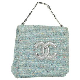 CHANEL Borsa a Catena Tweed Azzurro Chiaro Argento CC Auth 177972SV Argento Blu chiaro