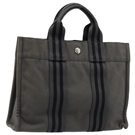 Hermès HERMES Fourre ToutPM Borsa a Mano Cotone Grigio Argento Auth fm5317 Marrone Argento