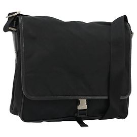 PRADA Shoulder Bag Nylon Black Silver Auth 176173 Black Silvery