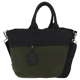 PRADA Handtasche Nylon 2-Wege Grün Silber Schwarz Auth ka4229A Schwarz Silber Grün