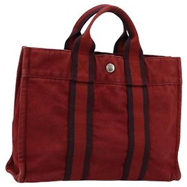 Hermès HERMES Fourre Tout PM Bolsa de Mano de Algodón Roja Plata Auth BA12360 Plata Roja