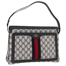 Borsa a Spalla Gucci GG Supreme Sherry Line PVC Blu Navy Oro Auth 177472 D'oro Blu navy