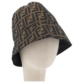 FENDI Zucca Canvas Bucket Hat Schwarz Braun Auth 177661A Braun Schwarz