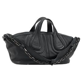 GIVENCHY Nightingale Hand Bag Leather 2way Black Silver Auth 176320 Black Silvery