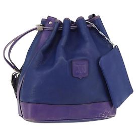 Céline CELINE Shoulder Bag Leather Blue Silver Auth 177062 Silvery Blue