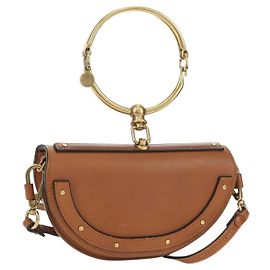 Chloé Bolsa Minaudière Chloe Nile em couro 2 em 1 marrom dourado Auth 177005V Marrom Dourado