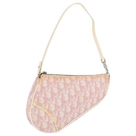 Christian Dior Trotter Canvas Saddle Pouch PVC Pink Silver Auth 178955 Silvery Pink