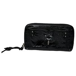 Chloé Vintage Chloe Patent Leather Zip-Around Continental Wallet Black Black