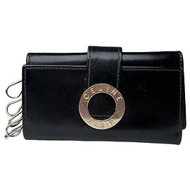 Céline Vintage Celine Paris Leather Key Holder Black Black