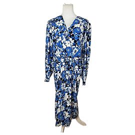 Vintage Givenchy Blumenmuster Seiden-Midikleid Blau Blau