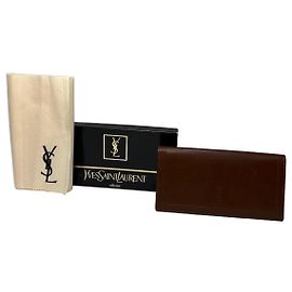 Vintage Yves Saint Laurent YSL Monogramm Leder Geldbörse Cognac Braun
