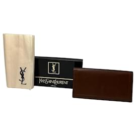 Portefeuille en cuir monogramme Yves Saint Laurent YSL vintage Cognac Marron