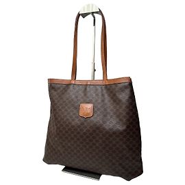 Céline Bolsa tote em lona Macadam vintage Celine marrom escuro Marrom