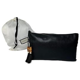 Pochette en cuir grainé vintage Gucci noire Noir