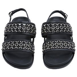Alaïa Eyelet Slingback Flat Sandals - Black Leather Black