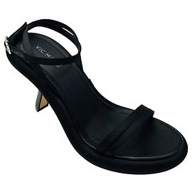 Vic Matié Vic Matie Black Satin and Leather Sculpted Heel Ankle Wrap Sandals Black