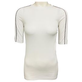 Brunello Cucinelli White / Silver Monili Bead Embellished Short Sleeved Cotton Stretch Top White