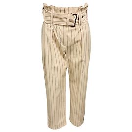 Pantalones de algodón elástico beige a rayas de Brunello Cucinelli con cinturón Beige