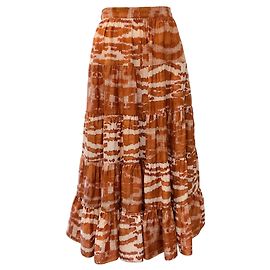 Saia midi em camadas Aisa em seda marrom com estampa abstrata Fawn da Ulla Johnson Marrom
