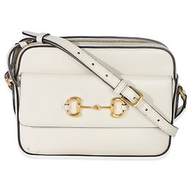Bolsa de Ombro Gucci 1955 em Couro de Bezerro Texturizado Branco com Ferradura Branco