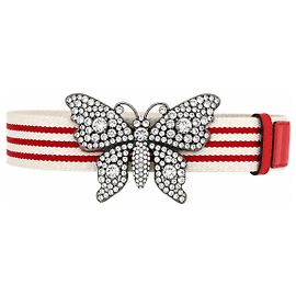 Cinto Gucci Resort 2018 Web Borboleta Cristais Branco Vermelho
