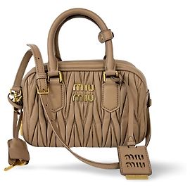 Sac à main Arcadie Miu Miu en cuir matelassé petit modèle Beige