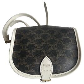 Céline Celine Folco Bag Triomphe Coated Canvas Medium Brown