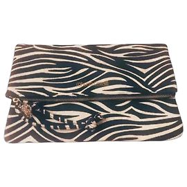 Roberto Cavalli Clutch stampa zebra lino e cotone Nero Crema