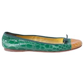 Sapatilhas de balé de crocodilo exótico Prada Outro Verde