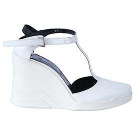 Prada White Leather T-Strap Platform Wedge Sandals White Other