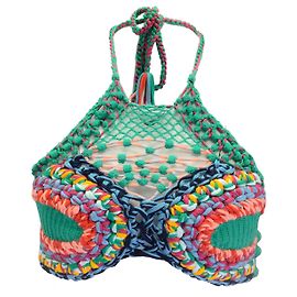 Etro Verde Multicolor Maglia Loto Top Cropped de Crochê Multicor